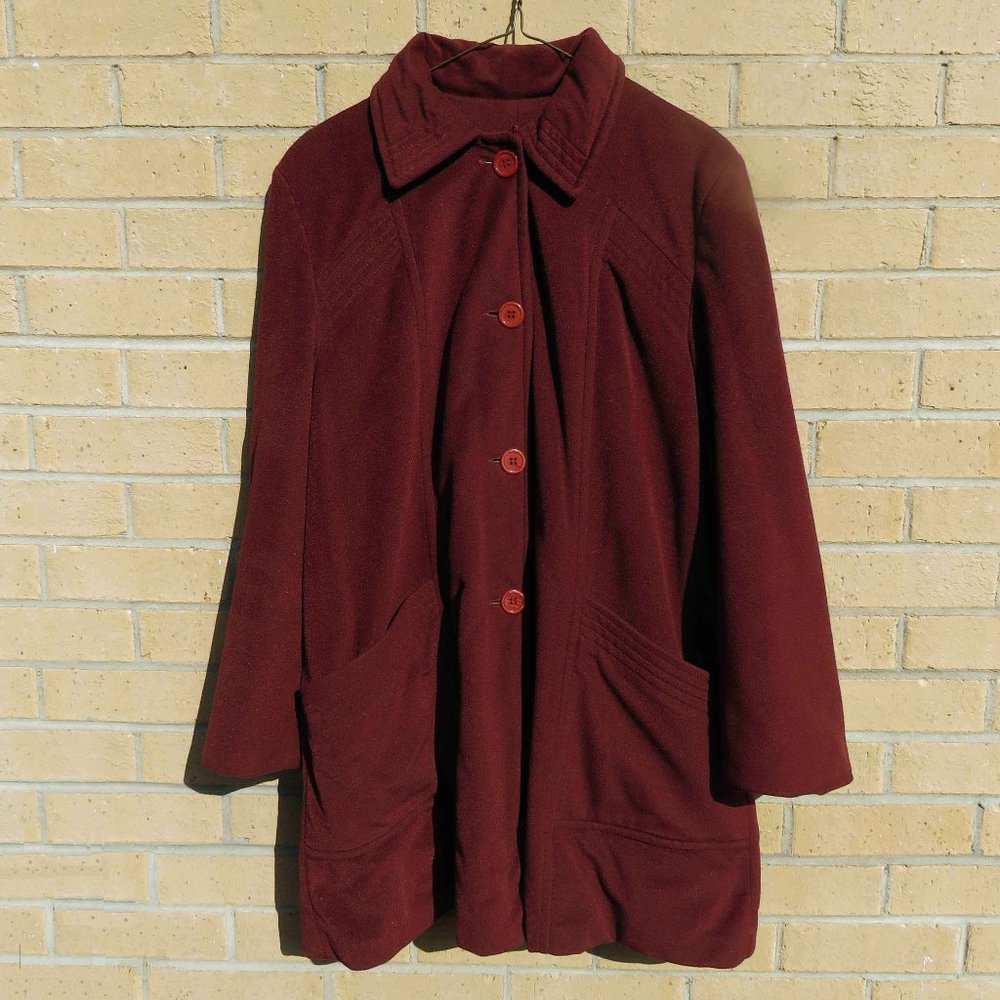 Vintage Sears Burgundy Velour Coat with Satin Lining 46" Bust EUC